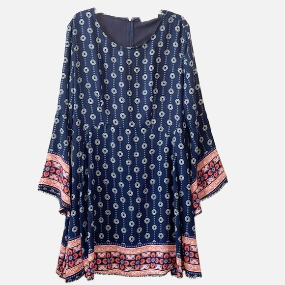 A Beautiful Soul Dresses & Skirts - A Beautiful Soul Womens 2X Printed Shift Pom Pom Dress Cottagecore Casual Modest
